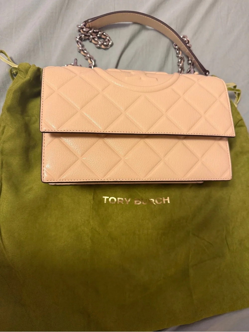 Tory Burch Small Fleming Shoulder Bag in vanilla soft serve color